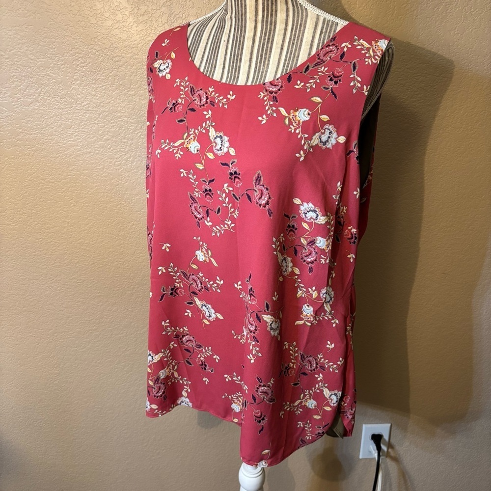 Sale! NEW Chico's Blouse 2 (Large/12) Pink Floral Sleeveless Reversible Tan Boho - Picture 6 of 15